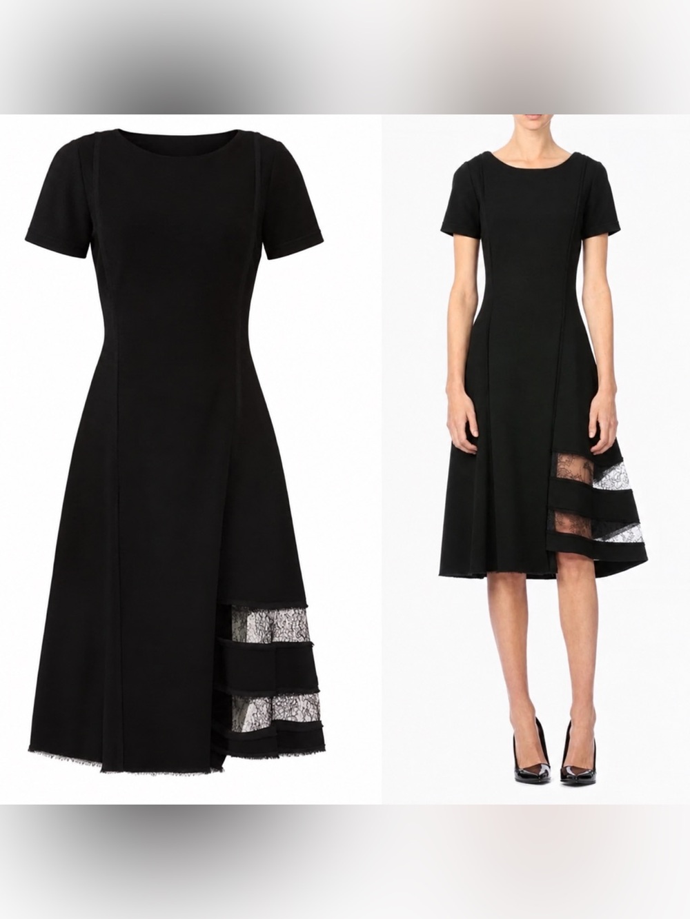 JASON WU Dress Womens 8 Black Lace Panel Knee-Length A-Line Silk-Lined Stretch